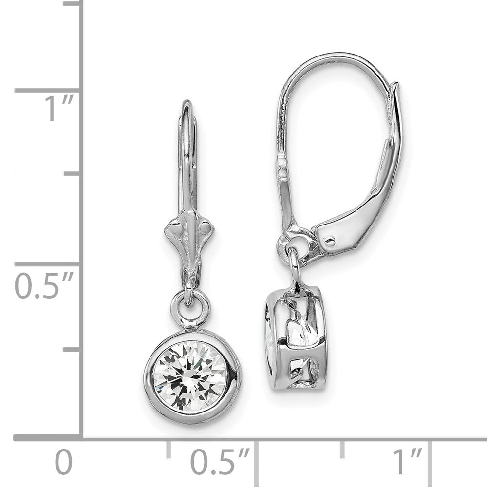 QE2041CZ Sterling Silver Rhodium Plated 6mm Round CZ Leverback Earrings