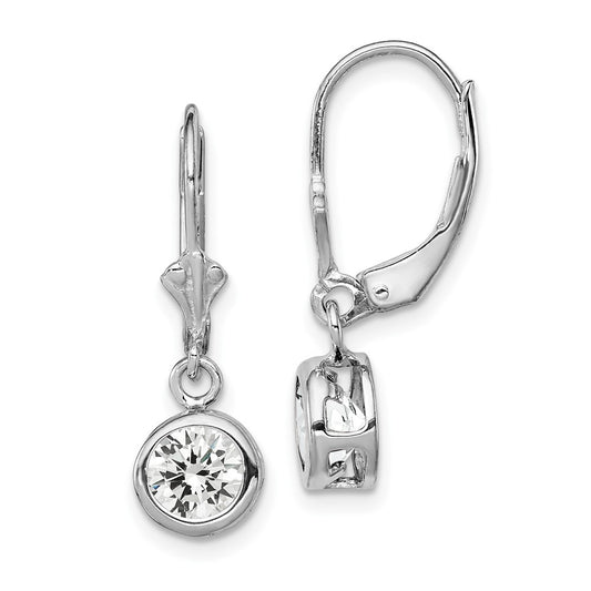QE2041CZ Sterling Silver Rhodium Plated 6mm Round CZ Leverback Earrings