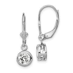 QE2041CZ Sterling Silver Rhodium Plated 6mm Round CZ Leverback Earrings
