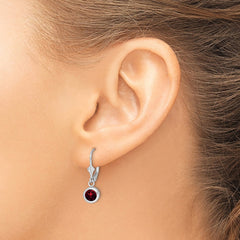 QE2041GA Sterling Silver Rhodium Plated 6mm Round Garnet Leverback Earrings