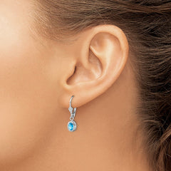 QE2042BT Sterling Silver Rhodium Plated 6x4mm Oval Blue Topaz Leverback Earrings