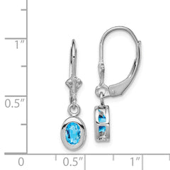 QE2042BT Sterling Silver Rhodium Plated 6x4mm Oval Blue Topaz Leverback Earrings