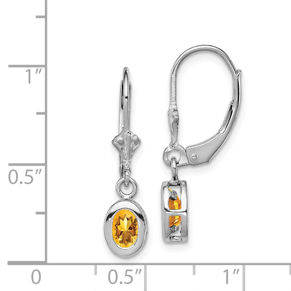 QE2042CI Sterling Silver Rhodium Plated 6x4mm Oval Citrine Leverback Earrings
