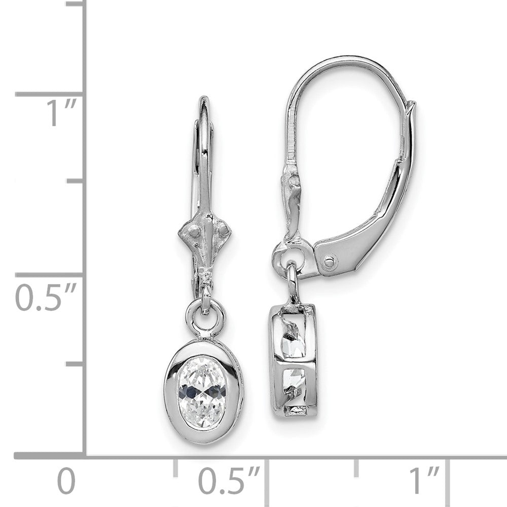QE2042CZ Sterling Silver Rhodium Plated 6x4mm Oval CZ Leverback Earrings