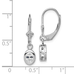 QE2042CZ Sterling Silver Rhodium Plated 6x4mm Oval CZ Leverback Earrings