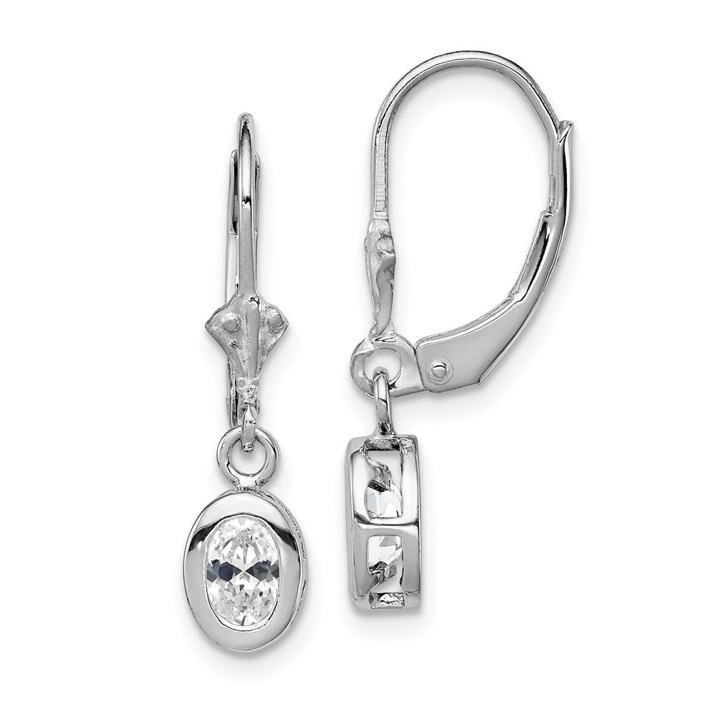 QE2042CZ Sterling Silver Rhodium Plated 6x4mm Oval CZ Leverback Earrings