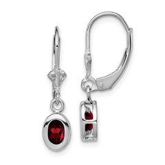 QE2042GA Sterling Silver Rhodium 6x4mm Oval Garnet Leverback Earrings