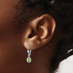 QE2042PE Sterling Silver Rhodium Plated 6x4mm Oval Peridot Leverback Earrings