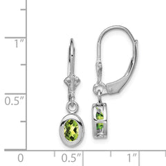 QE2042PE Sterling Silver Rhodium Plated 6x4mm Oval Peridot Leverback Earrings