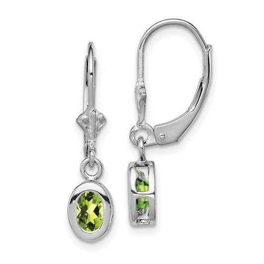 QE2042PE Sterling Silver Rhodium Plated 6x4mm Oval Peridot Leverback Earrings