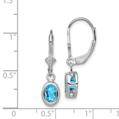 QE2043BT Sterling Silver Rhodium Plated 7x5mm Oval Blue Topaz Leverback Earrings