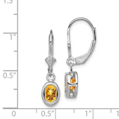 QE2043CI Sterling Silver Rhodium Plated 7x5mm Oval Citrine Leverback Earrings