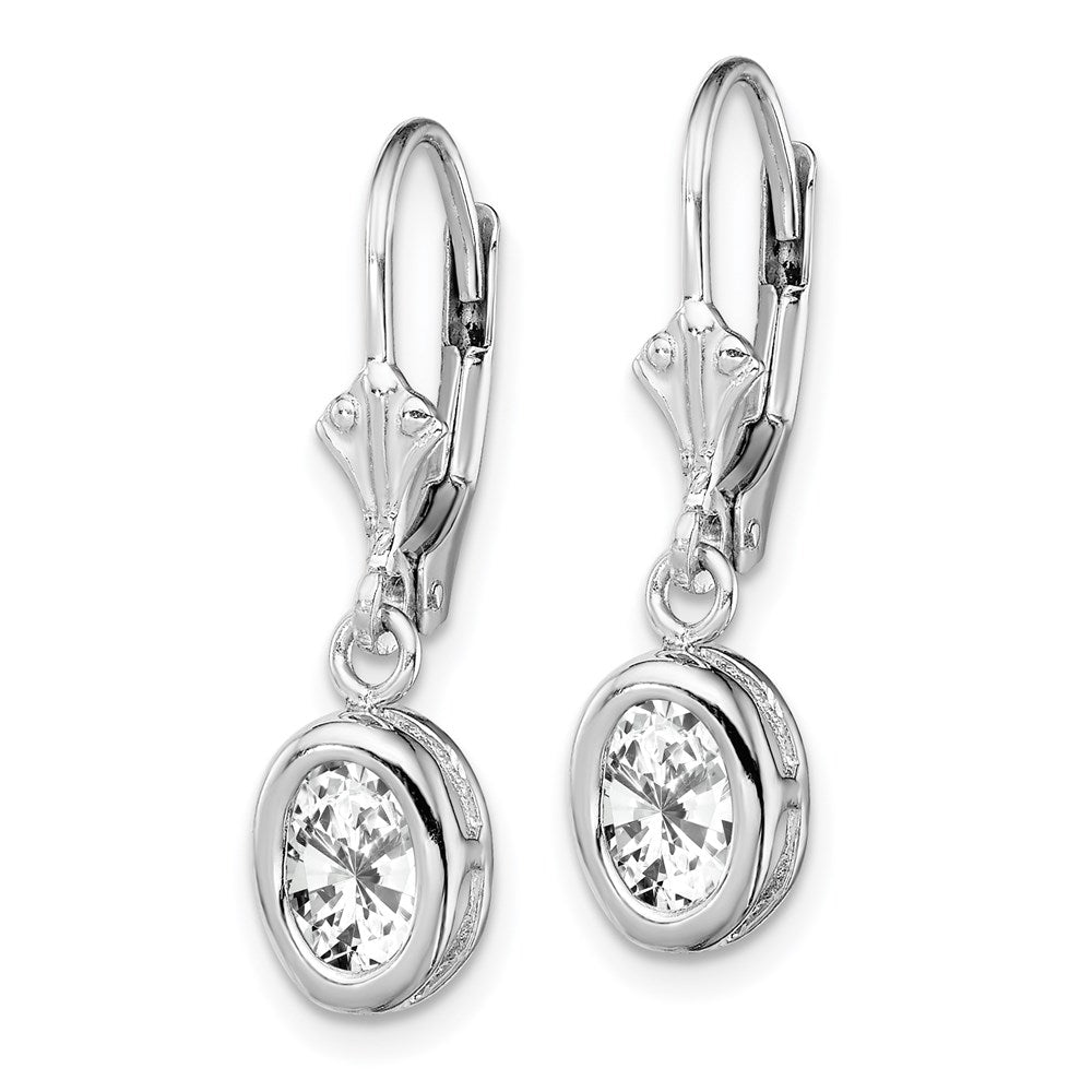 QE2043CZ Sterling Silver Rhodium Plated 7x5mm Oval CZ Leverback Earrings