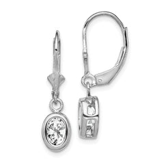 QE2043CZ Sterling Silver Rhodium Plated 7x5mm Oval CZ Leverback Earrings