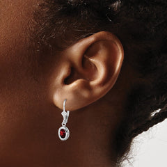 QE2043GA Sterling Silver Rhodium Plated 7x5mm Oval Garnet Leverback Earrings