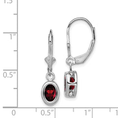 QE2043GA Sterling Silver Rhodium Plated 7x5mm Oval Garnet Leverback Earrings