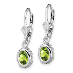 QE2043PE Sterling Silver Rhodium Plated 7x5mm Oval Peridot Leverback Earrings