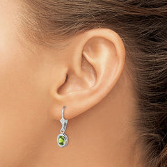 QE2043PE Sterling Silver Rhodium Plated 7x5mm Oval Peridot Leverback Earrings