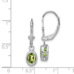 QE2043PE Sterling Silver Rhodium Plated 7x5mm Oval Peridot Leverback Earrings
