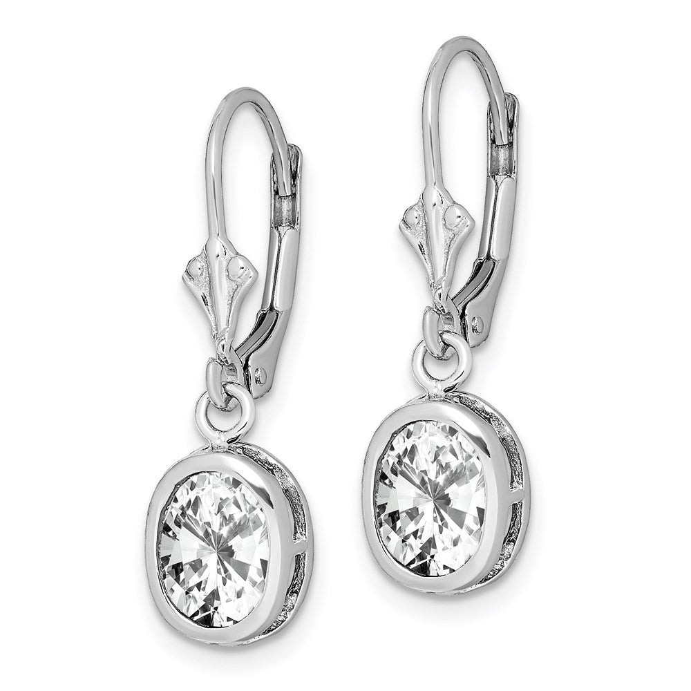 QE2044CZ Sterling Silver Rhodium Plated 8x6mm Oval CZ Leverback Earrings