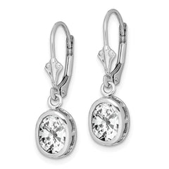 QE2044CZ Sterling Silver Rhodium Plated 8x6mm Oval CZ Leverback Earrings