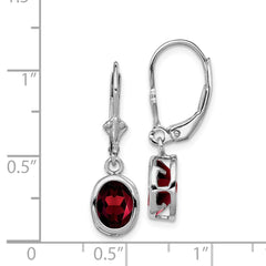 QE2044GA Sterling Silver Rhodium Plated 8x6mm Oval Garnet Leverback Earrings