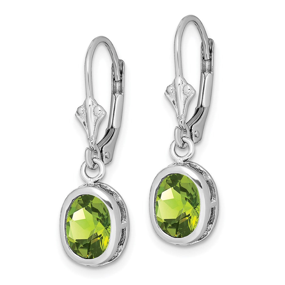 QE2044PE Sterling Silver Rhodium Plated 8x6mm Oval Peridot Leverback Earrings
