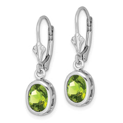 QE2044PE Sterling Silver Rhodium Plated 8x6mm Oval Peridot Leverback Earrings