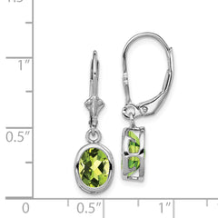 QE2044PE Sterling Silver Rhodium Plated 8x6mm Oval Peridot Leverback Earrings