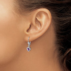 QE2046AM Sterling Silver Rhodium Plated 5mm Heart Amethyst Leverback Earrings