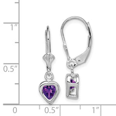 QE2046AM Sterling Silver Rhodium Plated 5mm Heart Amethyst Leverback Earrings