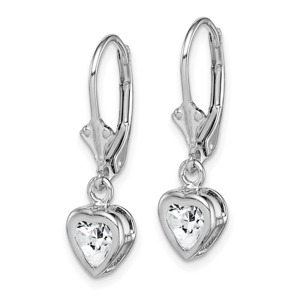 QE2046CZ Sterling Silver Rhodium Plated 5mm Heart CZ Leverback Earrings