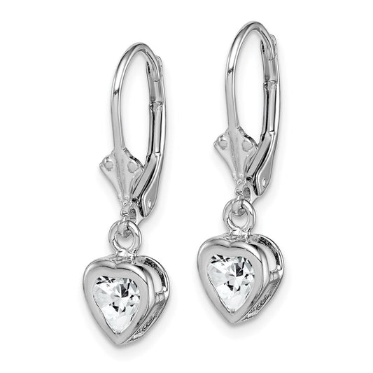 QE2046CZ Sterling Silver Rhodium Plated 5mm Heart CZ Leverback Earrings
