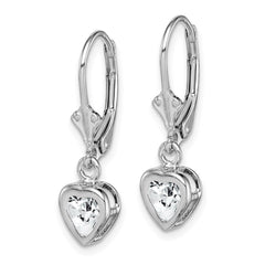 QE2046CZ Sterling Silver Rhodium Plated 5mm Heart CZ Leverback Earrings
