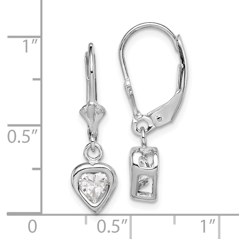 QE2046CZ Sterling Silver Rhodium Plated 5mm Heart CZ Leverback Earrings