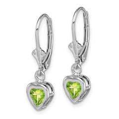 QE2046PE Sterling Silver Rhodium Plated 5mm Heart Peridot Leverback Earrings
