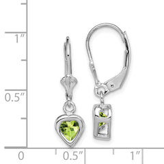 QE2046PE Sterling Silver Rhodium Plated 5mm Heart Peridot Leverback Earrings