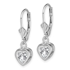 QE2047CZ Sterling Silver Rhodium Plated 6mm Heart CZ Leverback Earrings