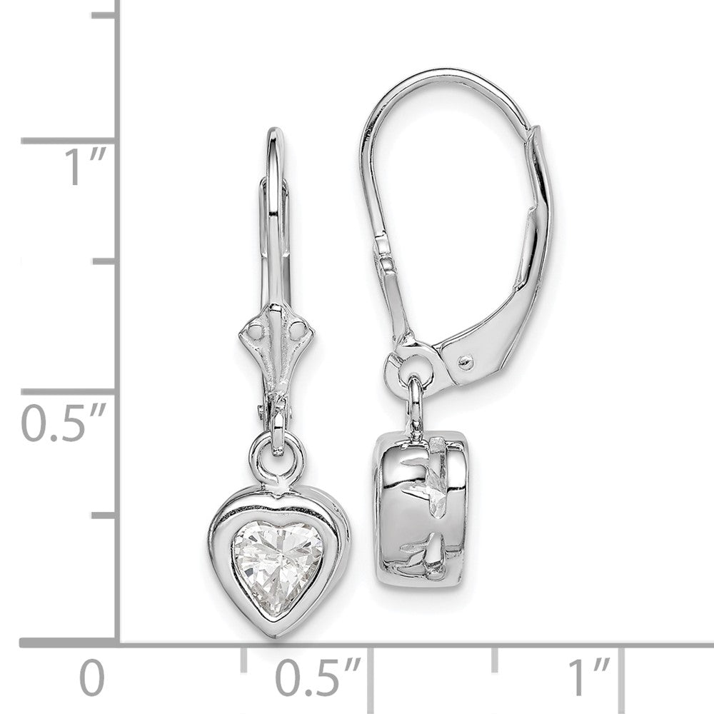 QE2047CZ Sterling Silver Rhodium Plated 6mm Heart CZ Leverback Earrings