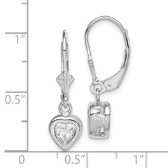 QE2047CZ Sterling Silver Rhodium Plated 6mm Heart CZ Leverback Earrings