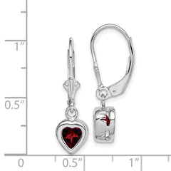 QE2047GA Sterling Silver Rhodium Plated 6mm Heart Garnet Leverback Earrings