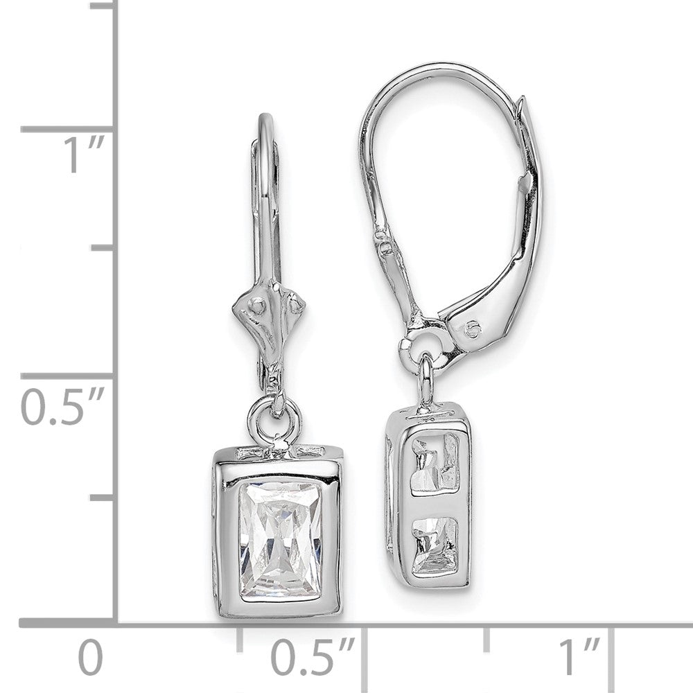 QE2048CZ Sterling Silver Rhodium Plated 7x5 Emerald Cut CZ Leverback Earrings