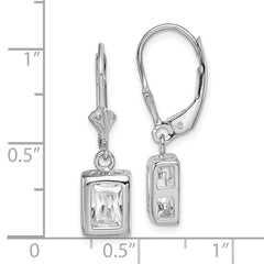 QE2048CZ Sterling Silver Rhodium Plated 7x5 Emerald Cut CZ Leverback Earrings