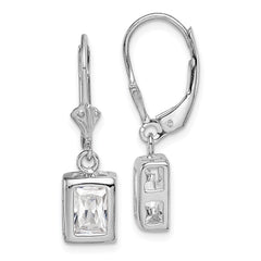 QE2048CZ Sterling Silver Rhodium Plated 7x5 Emerald Cut CZ Leverback Earrings