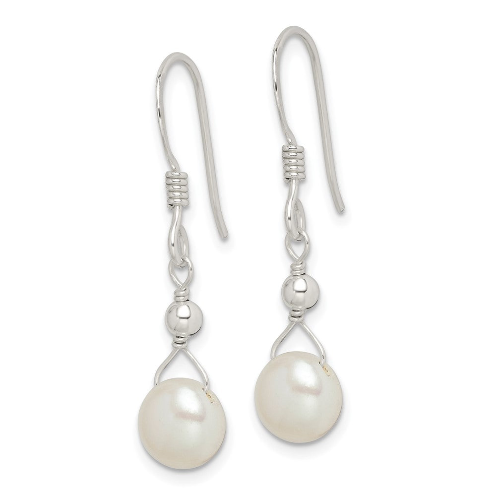 QE2054 Sterling Silver Polished 7-8mm Freshwater Cultured Pearl Dangle Earrings