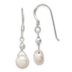 QE2054 Sterling Silver Polished 7-8mm Freshwater Cultured Pearl Dangle Earrings