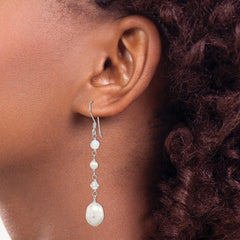 QE2062 Sterling Silver Polished FWC Pearl/Opalite Crystal/Crystal Dangle Earrings