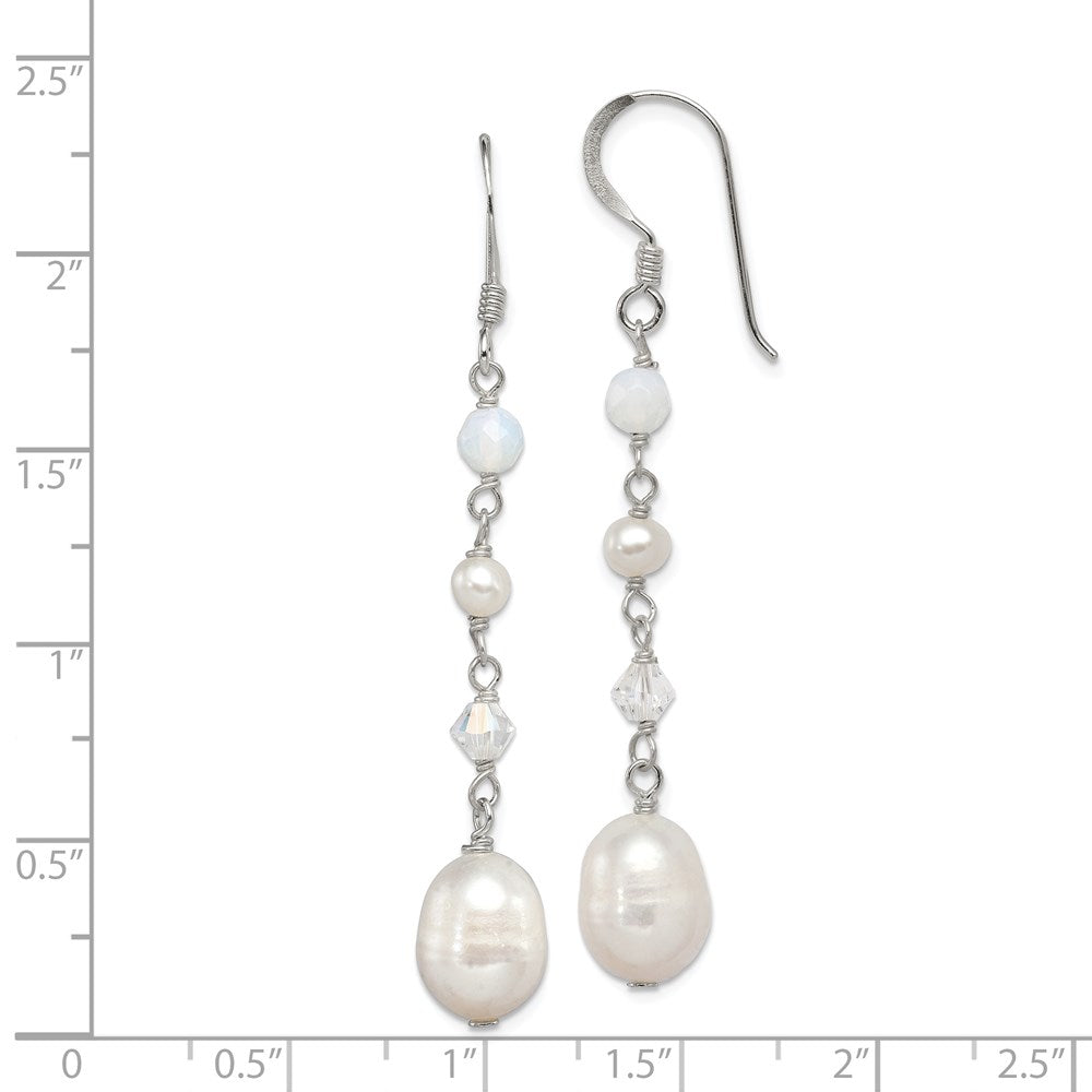 QE2062 Sterling Silver Polished FWC Pearl/Opalite Crystal/Crystal Dangle Earrings