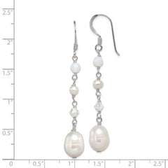QE2062 Sterling Silver Polished FWC Pearl/Opalite Crystal/Crystal Dangle Earrings