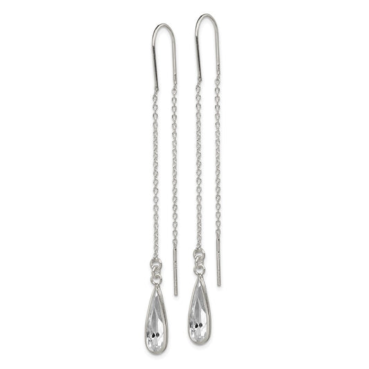 QE2067 Sterling Silver Polished Crystal Teardrop Threader Earrings